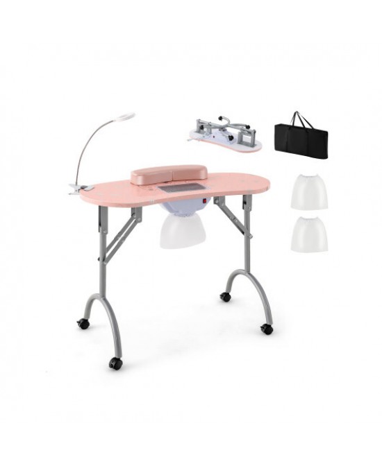 Manicure Nail Table with Bendable USB-plug LED Table Lamp-Pink - Color: Pink
