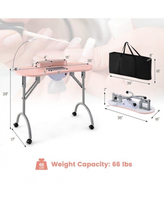 Manicure Nail Table with Bendable USB-plug LED Table Lamp-Pink - Color: Pink