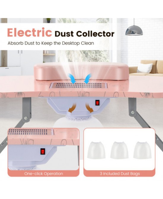 Manicure Nail Table with Bendable USB-plug LED Table Lamp-Pink - Color: Pink