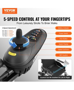 VEVOR Electric Wheelchair for Adults Seniors, 265 lbs Weight Capacity, 17.5in Width Lightweight Foldable Motorized Power Wheelchairs, UP to 12.5Miles Range All Terrain Power Chair, Adjustable Backrest