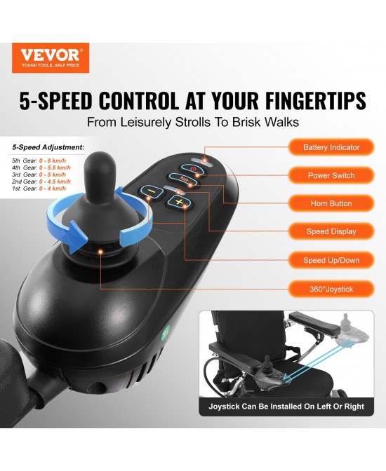 VEVOR Electric Wheelchair for Adults Seniors, 300 lbs Weight Capacity, 20 in Width Lightweight Foldable Motorized Power Wheelchairs, Long Range All Terrain Aluminum Alloy Chair, Adjustable Backrest