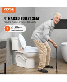 VEVOR Raised Toilet Seat, 4" Height Raised, 300 lbs Weight Capacity, Universal Toilet Seat Riser, Screw Rod Locking, with Toilet Seat, for Elderly, Handicap, Patient, Pregnant, Medical