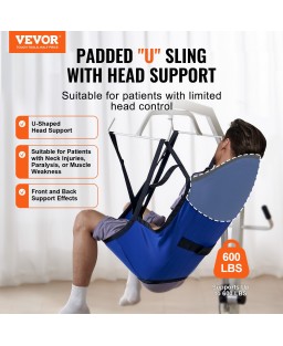 VEVOR Patient Lift Sling with Head Support Small-Size U Shape Divided Leg Sling