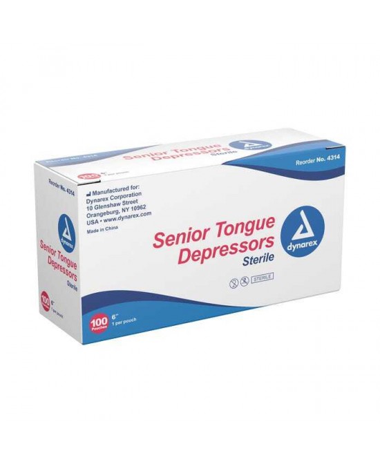 Dynarex Tongue Depressor, Senior, Sterile 6" - Box of 100