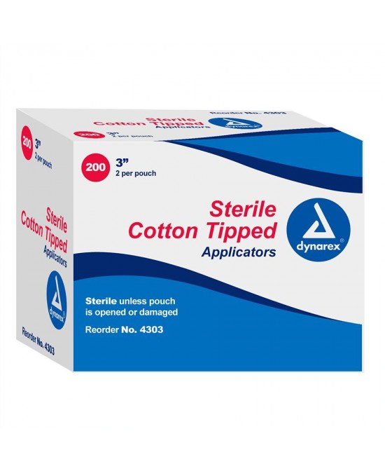 Cotton tipped applicator, Sterile 3", 200 per box, packaged as 100 2-packs