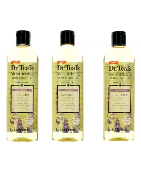 Soothing Lavender Essential Oil by Dr. Teal's, 3 Pack 8.8 oz Moisturizing Bath & Body Oil
