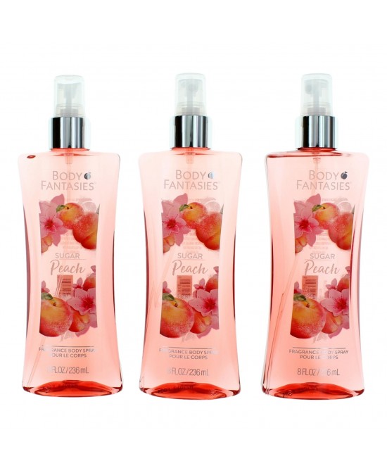 Sugar Peach by Body Fantasies, 3 Pack 8 oz Fragrance Body Spray for Women