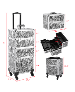 3 in 1 Aluminum Cosmetic Makeup Case Tattoo Box White Zebra Print