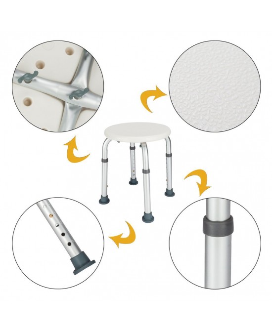 Medical Bathroom Safety Shower Tub Aluminium Alloy Bath Chair Bench with Adjustable Height White