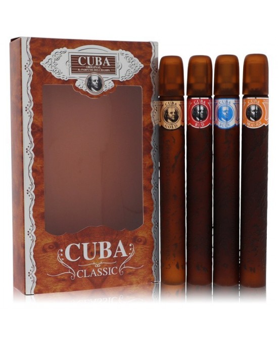 Cuba Gold by Fragluxe Gift Set -- Cuba Variety Set includes All Four 1.15 oz Sprays Cuba Red Cuba Blue Cuba Gold and Cuba Orange (Men)