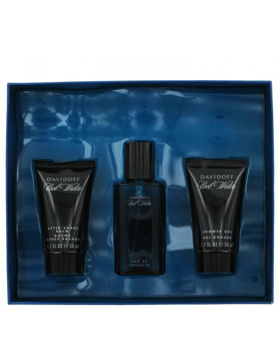 Cool Water by Davidoff Gift Set -- 1.4 oz Eau De Toilette Spray +1.7 oz After Shave Balm+ 1.7 oz Shower Gel (Men)