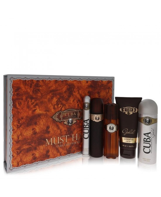 Cuba Gold by Fragluxe Gift Set -- 3.3 oz Eau De Toilette Spray + 3.3 oz After Shave Spray + 6.7 oz Body Deodorant Spray + 6.7 oz Shower Gel + 1.17 oz EDT Spray (Men)