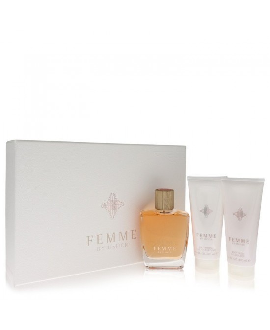 Usher Femme by Usher Gift Set -- 3.4 oz Eau De Parfum Spray + 3.4 oz Body Lotion + 3.4 oz Shower Gel (Women)