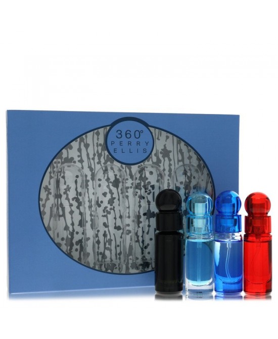 perry ellis 360 by Perry Ellis Gift Set -- Four piece Travel Gift Set Includes .25 oz Mini EDT Spray of each. 360 Black 360 For Men 360 Very Blue 360 Red. (Men)