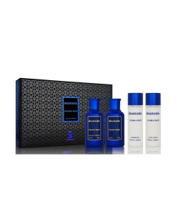 Bharara double bleu 4 pcs set for men: 3.4 eau de parfum + 5 oz body lotion + 3.4 after shave + 5 oz shower gel