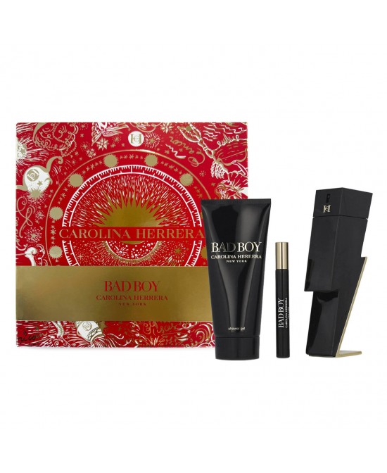 Carolina herrera bad boy 3 pcs set: 3.4 eau de toilette spray + 0.33 oz eau de toilette spray + 3.4 shower gel