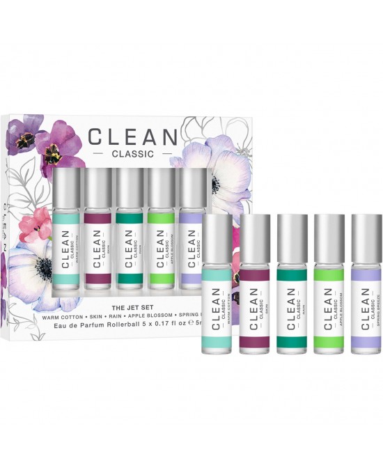 Clean classic 5 x 5 ml eau de parfum rollerball set: warm cotton + skin + rain + apple blossom + spring breeze