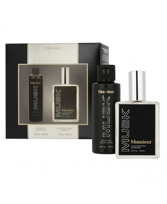 Monsieur musk 2 pcs set for men: 4 oz eau de toilette spray + 4 oz shower gel