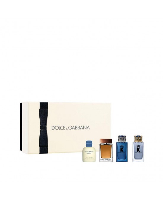Dolce & gabbana 4 pcs mini set for men: "k" 5 ml eau de toilette + light blue 4.5 ml eau de toilette + "k" 5 ml eau de parfum + the one 5 ml eau de toilette (hard)