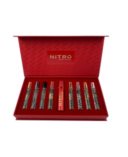 Nitro dumont paris pour homme 9 * 0.34 eau de parfum spray set: nitro + nitro black + nitro green + nitro intense + nitro platinum + nitro red + nitro white + nitro blue + travel spray case