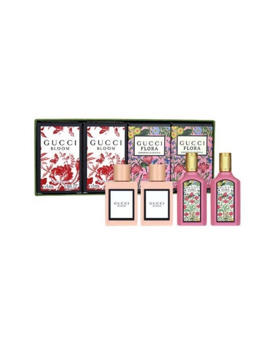 Gucci 4 pcs mini set for women: 2 x bloom 0.16 eau de parfum + 2 x flora gorgeous gardenia 0.16 eau de parfum