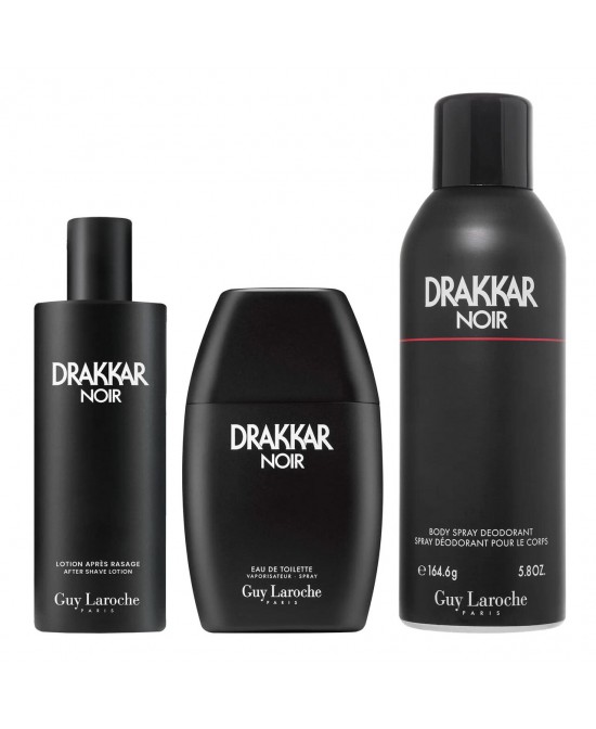 Drakkar noir 3 pcs set for men: 3.4 eau de toilette spray + 3.3 after shave lotion + 5.8 deodorant spray