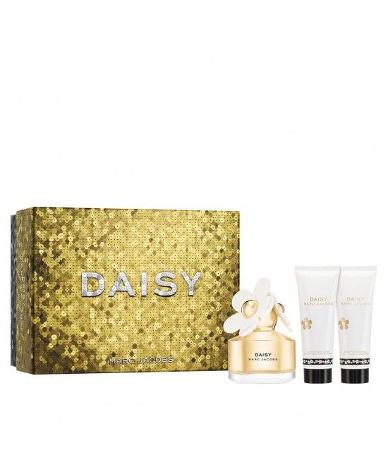 Marc jacobs daisy 3 pcs set for women: 1.6 eau de toilette spray + 2.5 body lotion + 2.5 shower gel.
