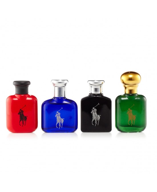 Polo collection 4 pcs set for men: polo green 0.5 eau de toilette + polo blue 0.5 eau de toilette + polo red 0.5 eau de toilette + polo black 0.5 eau de toilette