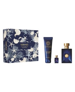 Versace dylan blue 3 pcs set for men: 3.4 eau de toilette spray + 5 ml eau de toilette mini + 5 oz bath & shower gel