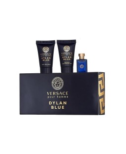 Versace dylan blue 3 pcs set for men: 5 ml eau de toilette mini + 0.8 shower gel + 0.8 after shave balm
