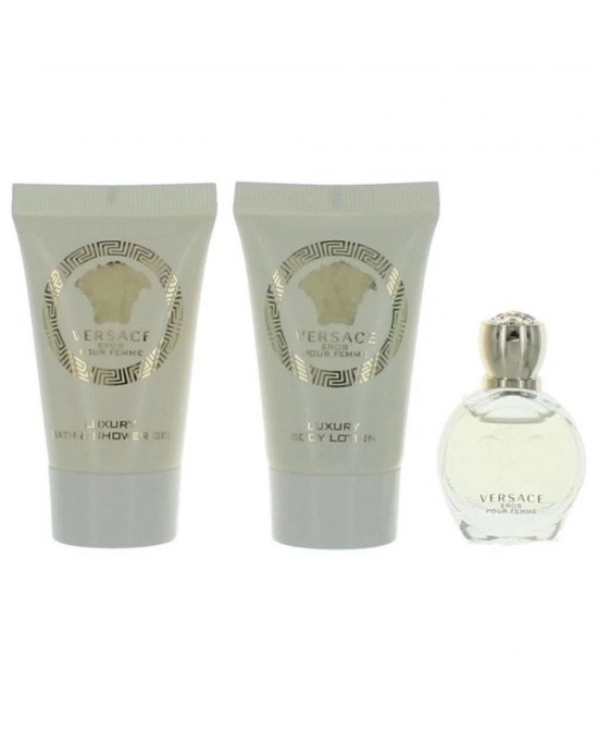 Versace eros pour femme 3 pcs set: 0.17 eau de parfum + 0.8 shower gel + 0.8 body lotion